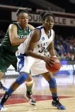 Kentucky's Victoria Dunlap starts to move on Michigan State's Lauren Aitch during the second half of their NCAA second-round college basketball game in Louisville, Ky., Monday. Dunlap had 21 points and eight rebounds to lead Kentucky to a 70-52 win.