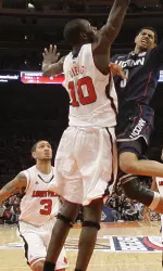 Gorgui Dieng goes up for a block at the Big East Finals