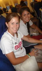 Amy Poteet (left) and Danielle Pawliw (right) on the plane en route to England.