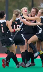 The Cards celebrate after Amber Thomas's game-winner against No. 21 Ohio State