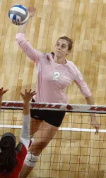U of L's Brooke Mattingly had four blocks in the team's pink uniforms to promote breast cancer awareness.