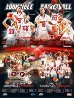 Four different 2012-13 UofL men's basketball posters interjoin.