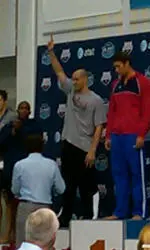 Joao De Lucca on the medal stand at USA Short Course Nationals