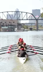 The Louisville rowing team training on the Ohio River.