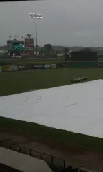 Bright House Field during Thursday's rain delay.