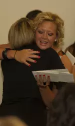 Kathleen O'Connell and coach Laura Aubrey during the ceremony.