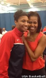 Angel McCoughtry with First Lady Michelle Obama