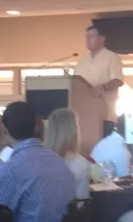 Tom Jurich addresses the student-athletes at the Leadership Dinner