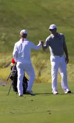 Andrew Tredway congratulates Ben Montgomery