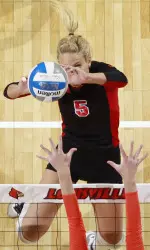 Katie George, who hurt her wrist late in the second set, had 47 assists and six kills.