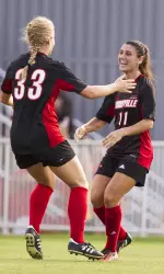 Chatham DeProspo celebrates after scoring a goal against Ole Miss