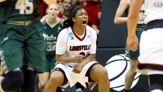 Mar 23, 2015; Tampa, FL, USA; Louisville Cardinals forward Myisha Hines-Allen (2) reacts against the South Florida Bulls during the second half in the second round of the women's NCAA Tournamentat USF Sun Dome. Louisville won 60-52. Mandatory Credit: Aaron Doster-USA TODAY Sports