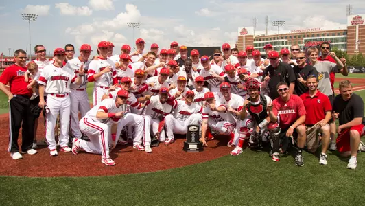Cards celebrate with the ACC Atlantic Division Trophy | Louisville Baseball v Florida State - Game 2 | Photo by: Michelle Hutchins | Louisville Athletics