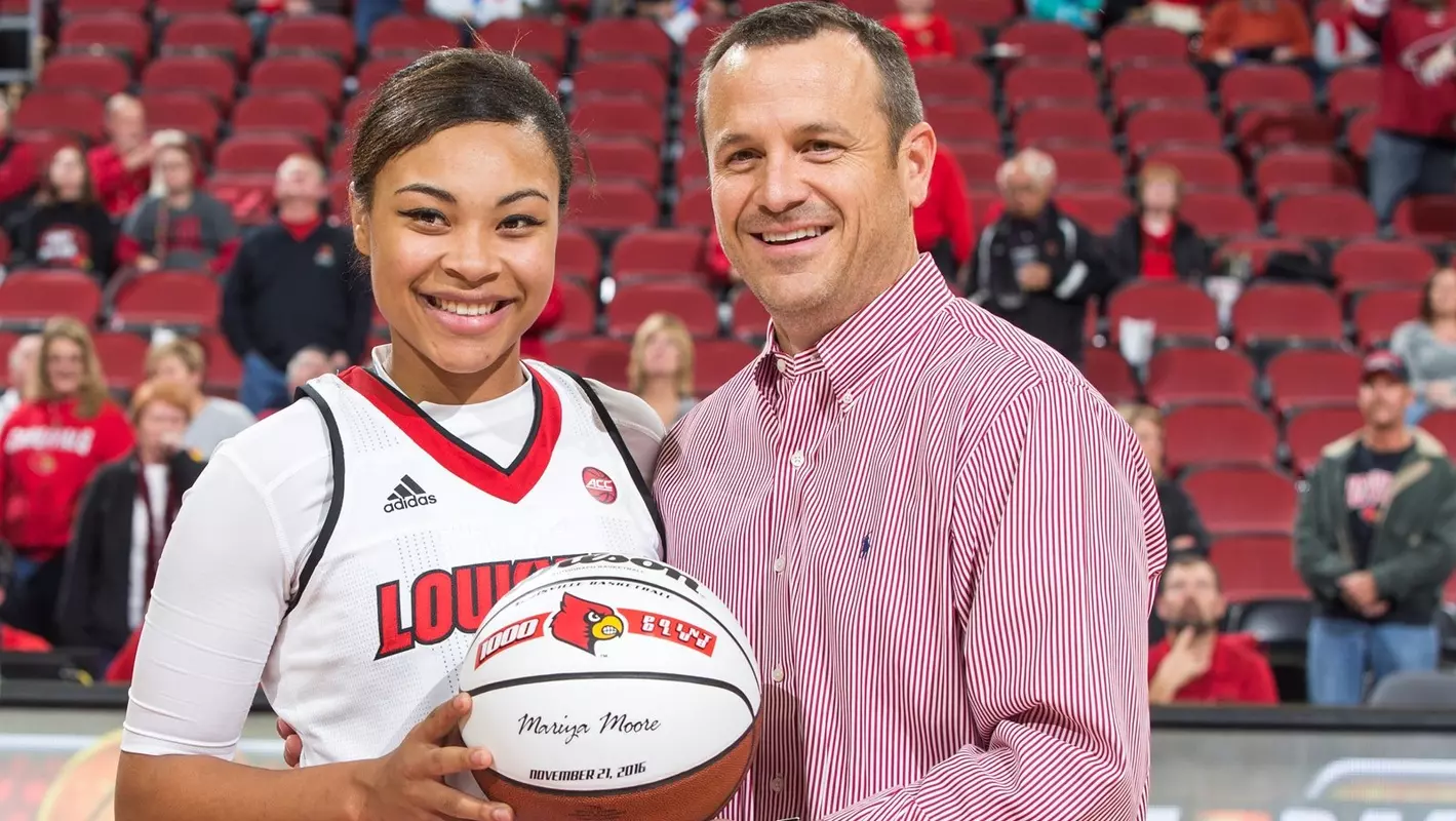 Louisville Women's Basketball v Chattanooga | Mariya Moore recognized for 1000 career points with Jeff Walz