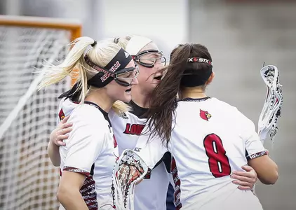 Louisville Lacrosse v Robert Morris | celebration, Madison Hoover, Meghan Siverson, Allison Ferrara