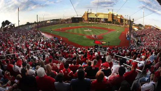 A packed house at Jim Patterson Stadium during a recent NCAA postseason matchup.