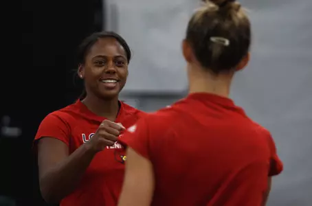 Raven Neely celebrates at during day 2 at day 2 of the Louisville Classic at the Bass-Rudd Tennis Center, November 3, 2018.