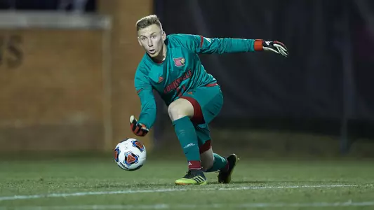 Jake Gelnovatch (31) of the Louisville Cardinals rolls the ball to a teammate during first half action against the Wake Forest Demon Deacons at W. Dennie Spry Soccer Stadium on November 7, 2018 in Winston-Salem, North Carolina. The Cardinals defeated the Demon Deacons 2-1 in overtime. (Brian Westerholt/Sports On Film)