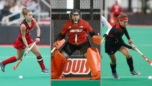 Action shots of field hockey's Taylor Stone, Ayeisha McFerran and Mercedes Pastor