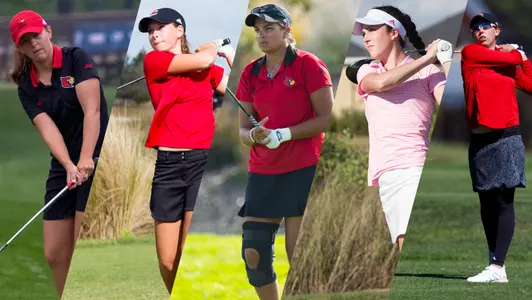 Molly Skapik, Lauren Hartlage, Delaney Shah, Olivia Cason, and Kristin Engle in Action Poses | Women's Golf