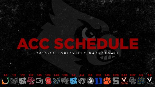A graphic highilghting Louisville men's basketball's ACC schedule in 2018-19.