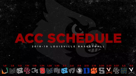 A graphic highilghting Louisville men's basketball's ACC schedule in 2018-19.