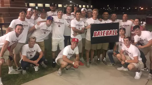 Louisville baseball team posing before being recognized at halftime of the football game for the AD Honor Roll. | Baseball, Football