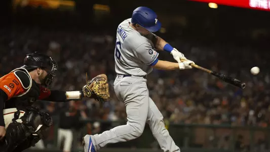 Will Smith hitting against the San Francisco Giants in 2019.