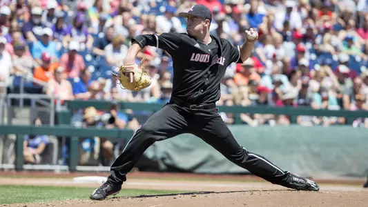 Brendan McKay pitching against Texas A&M at the 2017 College World Series.