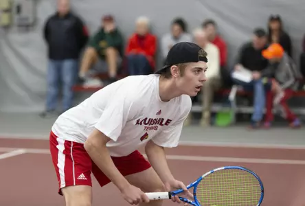 Fabien Salle prepares for a serve during the match against Purdue at the Bass-Rudd Tennis Center on February 17