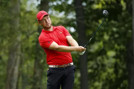 Simon Zach drives the ball during the third round of the Cardinal Challenge at the University of Louisville Golf Course in Simpsonville, Ky.