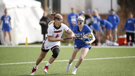 Caroline Blalock breaks the Duke defense on March 10, 2018 at UofL Lacrosse Stadium.