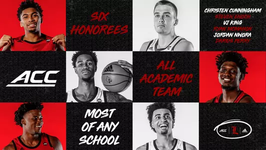 This graphic depicts the UofL members of the 2019 All-ACC Academic team.