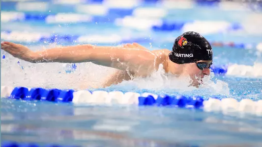 Zach Harting swims the butterfly leg of the 400 medley relay at the NCAA Championships.
