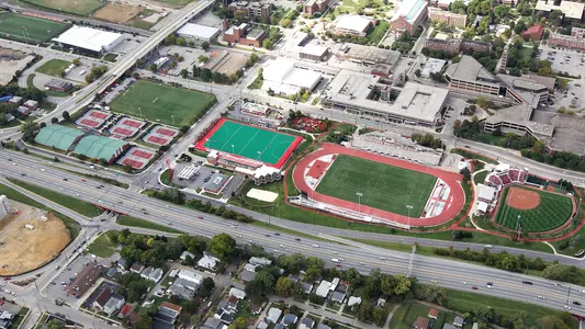 Several UofL Athletics facilities are viewed in this aerial photo focused on Cardinal Park.