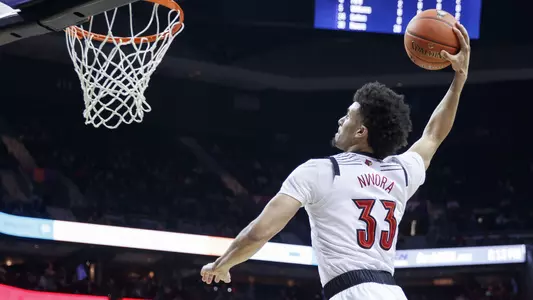 Jordan Nwora flies in for a dunk against Notre Dame in the 2019 ACC Tournament.