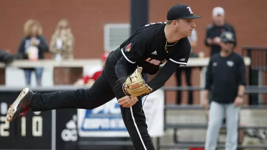Reid Detmers pitching against Wake Forest at Jim Patterson Stadium.