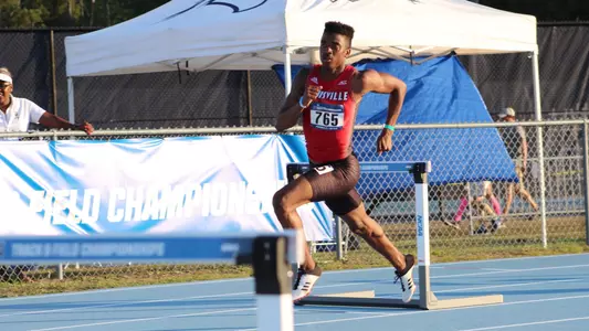 Martice Moore runs the 400m hurdles at the NCAA East Preliminaries