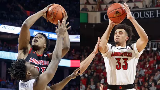 Steven Enoch and Jordan Nwora, pictured side-by-side, have both withdrawn from the NBA Draft.