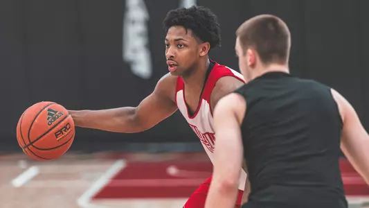 David Johnson handles the ball during a practice session in the Planet Fitness Kueber Center.