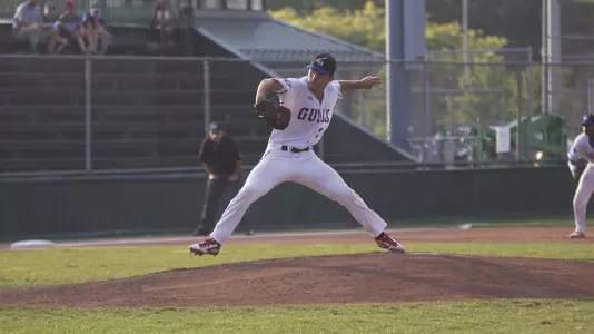 Garrett Schmeltz pitches for the Newport Gulls in summer league action.