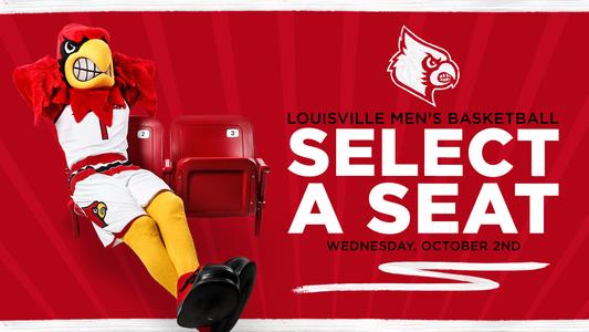 This graphic reflects the men's basketball Select-A-Seat  event with the Cardinal bird mascot in a seat.