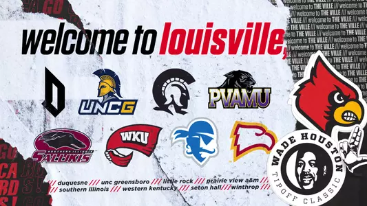 The logos for the nine participants in the 2020 Wade Houston Tipoff Classic are featured in this graphic