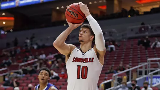 Samuell Williamson shoots against Seton Hall on Nov 27, 2020 at the KFC Yum! Center.