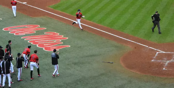Ben Bianco rounding third after a home run at Ole Miss.
