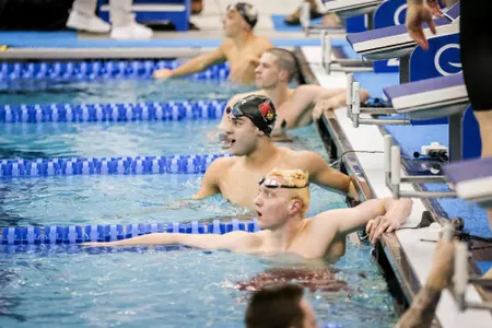 Nick Albiero celebrates at the blocks