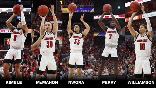 The five UofL players who earned 2019-20 All-ACC Academic honors are depicted in this image.