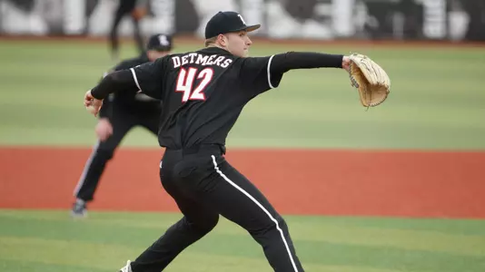 Reid Detmers during the Cardinals game against Western Michigan at Jim Patterson Stadium on February 28.