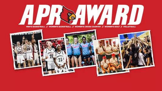 This graphic recognizes the 5 UofL teams to achieve an APR Public Recognition Award in the May 2020 announcement.