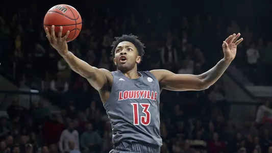 David Johnson soars with the ball at Notre Dame on Jan. 11, 2020